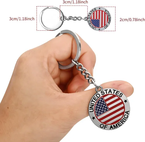 Vista 2 de 12 llaveros de metal de Nueva York de Estados Unidos de América, con diseño de estrellas y bandera de Estados Unidos, recuerdo patriótico de Navidad