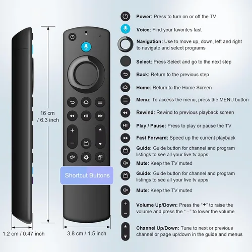 Vista 5 de Control remoto de TV de repuesto compatible con Smart Fire Smart TV Stick Lite, para Firestick (4K/2ª generación/3ª generación/4K Max)
