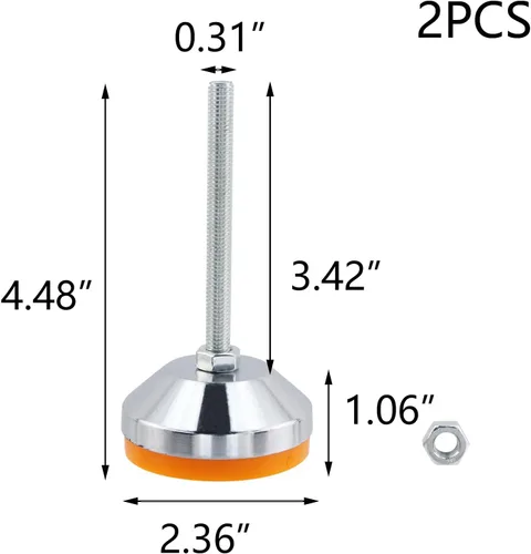 Vista 5 de T Tulead Pies de nivelación M8xH100, nivelador ajustable de acero al carbono, patas de andamio, niveladores de piso de goma de 2.36 pulgadas