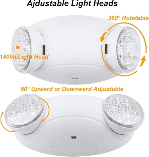 Vista 2 de Accesorios de iluminación LED de emergencia con 2 cabezales LED de ojo de insectos y baterías de respaldo, luz de salida estándar de EE. UU.
