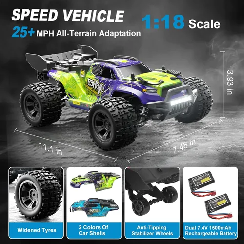 Vista 2 de Coche RC de alta velocidad 4WD a escala 1:18, camión de control remoto todoterreno de 25 MPH para adultos y adolescentes, vehículo eléctrico todo