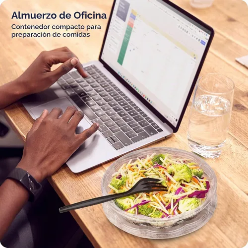 Vista 6 de Fit Meal Prep 50 unidades 18 onzas Tazones desechables de plástico transparente para ensalada con tapas herméticas - Para llevar para almuerzo