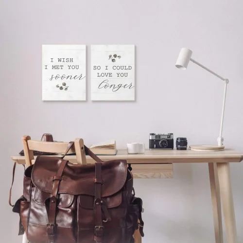 Vista 2 de Stupell Industries Wish I met You Sooner to Love You Longer Romantic Quote, diseñado por Daphne Polselli Wall Art, 2 piezas, 11 x 14 cada uno