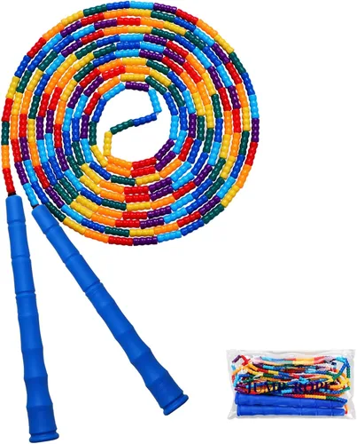 Vista 10 de Cuerda de saltar doble holandesa larga de 16 pies, 1 paquete/2 unidades, cuerda de saltar ajustable suave con cuentas para niños y adultos, lo