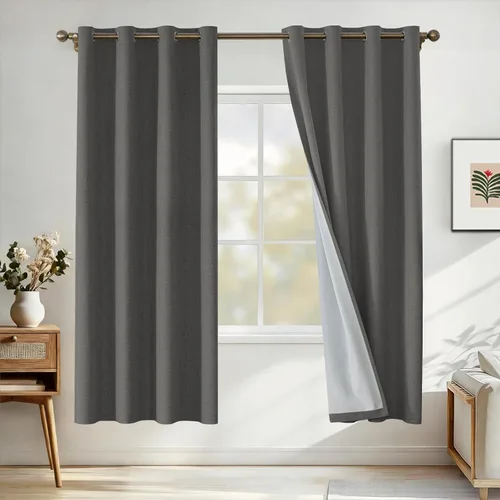Vista 105 de Cortinas 100% opacas para dormitorio, cortinas opacas de 63 pulgadas de largo, cortinas opacas de lino para sala de estar, cortinas con ojales