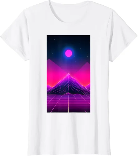 Vista 15 de Retrowave Mountain 80s Vaporwave Synthwave T-Shirt Negro