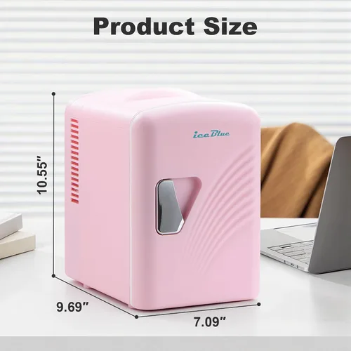 Vista 7 de Iceblue - Mini refrigerador retro de 4 litros/6 latas, mini refrigerador para productos de cuidado de la piel y maquillaje, enchufe de CA y cargador