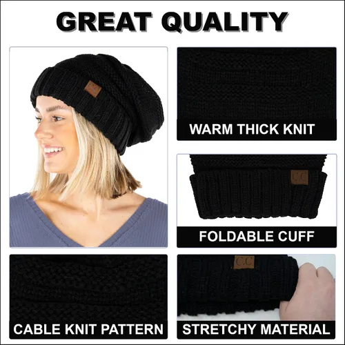 Vista 86 de Funky Junque Gorro de moda de punto trenzado de talla extragrande, grueso, abrigado, suave y holgado