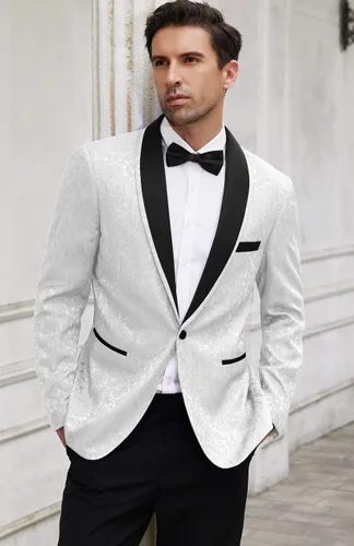 Vista 2 de COOFANDY Chaqueta de traje de esmoquin floral para hombre, chaqueta ajustada para cena, fiesta, baile de graduación, boda, chaquetas