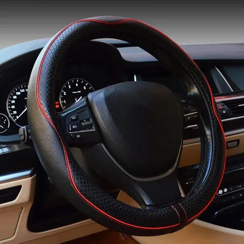 Vista 10 de Funda para volante, accesorios de automóvil, fundas de cuero de microfibra para volante de automóvil, protector universal de 15 pulgadas