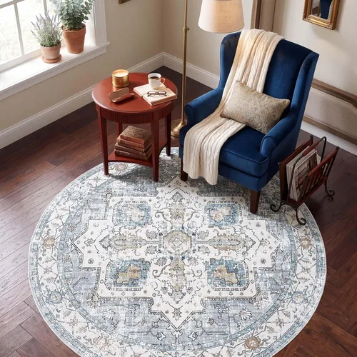 Vista 21 de jinchan Alfombra de área pequeña lavable floral vintage, alfombra de entrada simétrica de medio círculo de 2 x 3, alfombra de entrada suave de pelo