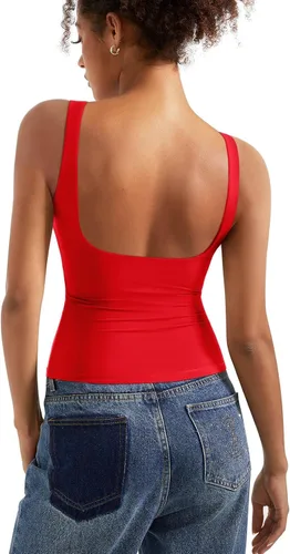 Vista 9 de SUUKSESS Camisetas sin mangas con respaldo abierto y cuello barco acolchado para mujer, con doble forro, camisas básicas Negro (Black Polka Dots)