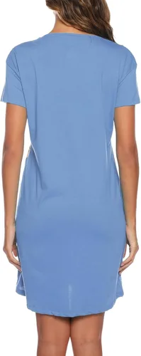 Vista 4 de ENJOYNIGHT Camisón para mujer de algodón con mangas cortas, camisón casual con estampado para dormir