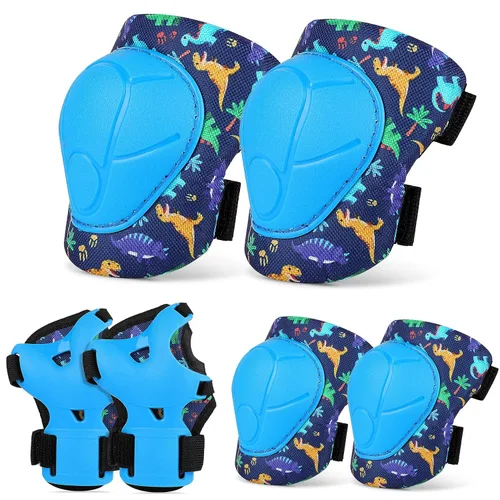 Vista 9 de FIODAY Rodilleras para niños, rodilleras y coderas, protectores de muñeca, juego de equipo de protección ajustable para niñas y niños, patinaje