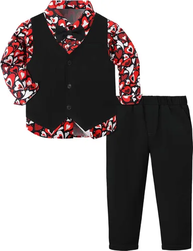 Vista 83 de A&J DESIGN Conjunto de traje de caballero para niños pequeños, 3 piezas, camisas, chaleco y pantalones