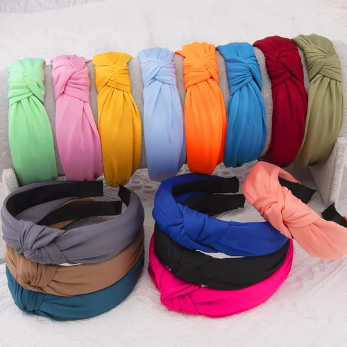 Vista 5 de SIQUK 15 diademas turbantes con nudo superior y nudo cruzado para mujeres y niñas, Varios colores lisos