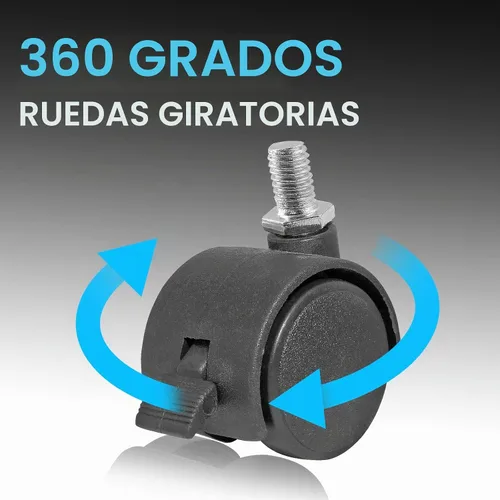 Vista 4 de Litoexpe 4 piezas de 1 pulgada de rueda giratoria de plástico, rueda giratoria de vástago negro M8 x 13mm para banco de trabajo, ruedas