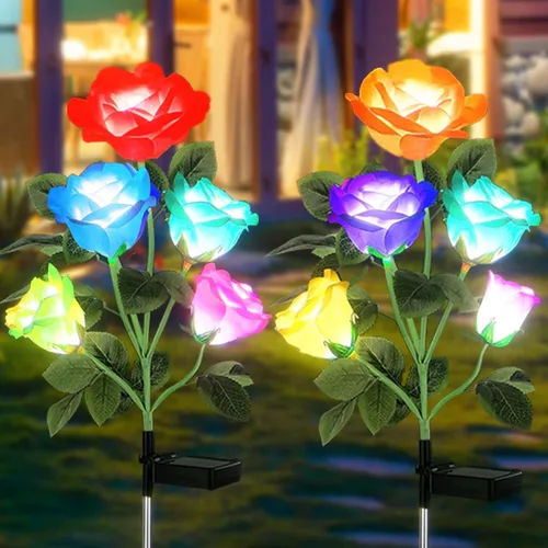 Vista 10 de SmilingTown Luces solares de flores para exteriores, impermeables, [actualizadas], paquete de 2 10 rosas blancas, luces decorativas para jardín