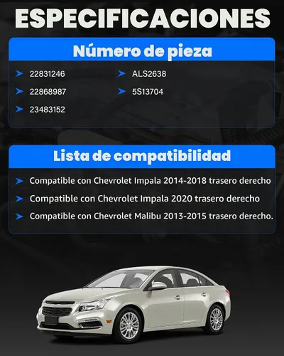 Vista 4 de 22831246 Sensor de velocidad de rueda ABS compatible con Chevrolet Impala 2014-2018 2020 compatible con Chevrolet Malibu 2013-2015 trasero derecho