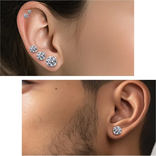Vista 8 de Minkaa Daisy 5 pares de aretes tipo dormilona con circonita cúbica, no alérgicos de acero inoxidable 316L, para pieles sensibles, para mujeres