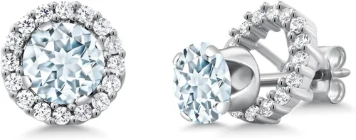 Vista 50 de Gem Stone King Aretes redondos de plata de ley 925 de 0.236 in con piedra natal extraíble para mujer
