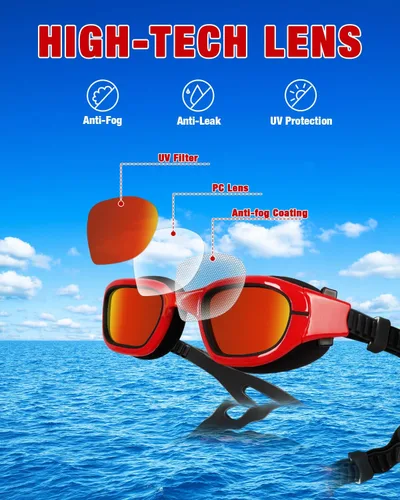 Vista 5 de XDX Gafas de natación para niños, gafas polarizadas con protección UV, antiniebla sin fugas para niños y jóvenes de 6 a 14 años