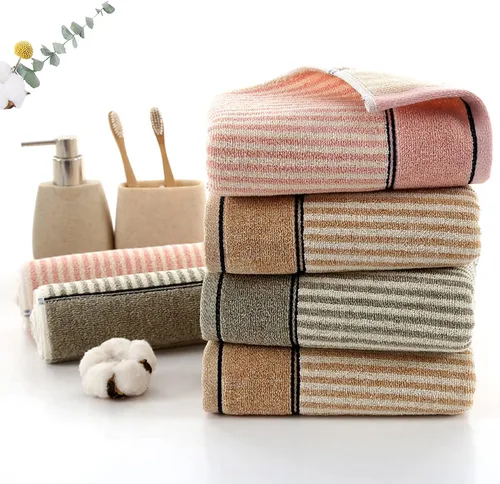 Vista 6 de Pidada Juego de 2 toallas de mano 100% algodón con patrón de rayas absorbentes suaves toallas decorativas para baño (marrón)