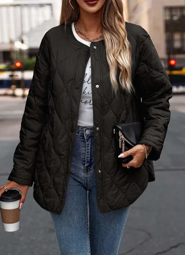 Vista 3 de PRETTYGARDEN Chaqueta bomber acolchada para mujer, estilo casual, de gran tamaño, con botones, ropa exterior