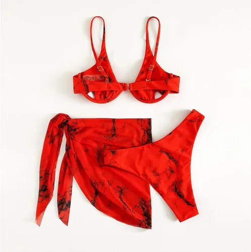 Vista 3 de Conjunto de bikini para mujer, a la moda, color sólido, sexy, con espalda abierta, traje de baño dividido de una pieza