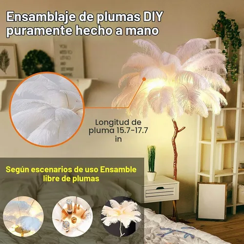 Vista 3 de Lámpara de Pie Natural de Pluma de Avestruz, Lámpara de Pie LED Moderna Regulable, Lámpara de Rincón Romántica de Princesa para Dormitorio de Blanco