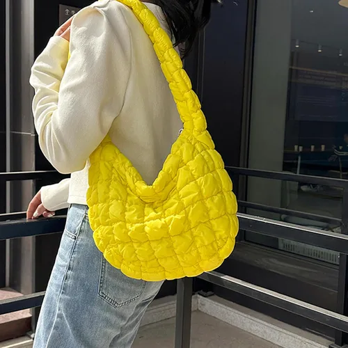 Vista 6 de Bolsa acolchada para mujer, bolsa de hombro acolchada, bolso grande tipo hobo ligero, de nailon acolchado
