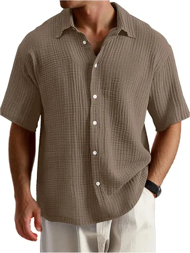 Vista 6 de Camisas de manga corta con botones para hombre, suaves, holgadas, casuales, guayabera, camisas de verano hawaianas para vacaciones