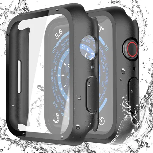 Vista 29 de Misxi Paquete de 2 fundas impermeables con botón diseñadas para Apple Watch Series 3 Series 2 de 38mm, funda rígida de policarbonato anticaídas