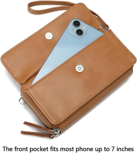 Vista 3 de Lanyani Cartera cruzada RFID con bolsillo para teléfono para mujer, cuero vegano