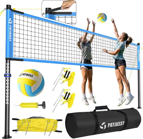 Vista 13 de Outdoor Volleyball Net for Backyard, 32FT Anti-Sag Net with Steel Poles 24-Ply Anti-Sag PE Net, 3 Official Adjustable Height, Easy Setup, Complete