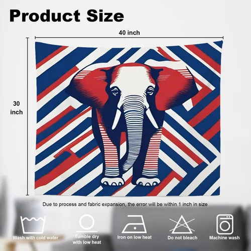 Vista 5 de Shrahala American Republican Elephant Tapestry, Red Navy Blue Striped Background Wall Hanging Hd Print Polyester Backdrop For Dorm Room Bedroom 30 X