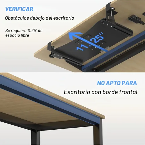 Vista 3 de suptek Bandeja pequeña para teclado debajo del escritorio con soporte de abrazadera C, teclado de computadora y bandeja para mouse, 20