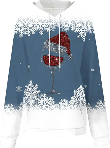 Vista 4 de Vifucz Navidad vacaciones pulóver sudaderas capucha Casual sudadera capucha copa vino tinto impresión sudaderas camisa Top