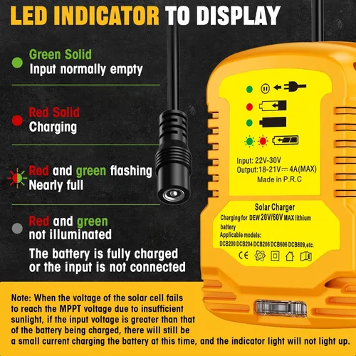 Vista 7 de Adaptador de cargador solar para batería Dewalt 20V/60V, portátil, trabajo al aire libre, camping