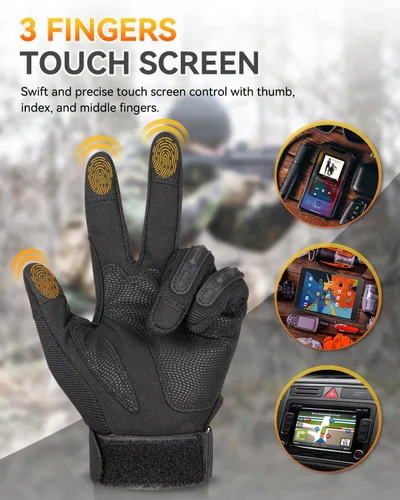 Vista 4 de KUMGIM Guantes tácticos para hombres y mujeres, guantes de motocicleta negros para pantalla táctil con carcasa dura para Airsoft, paintball