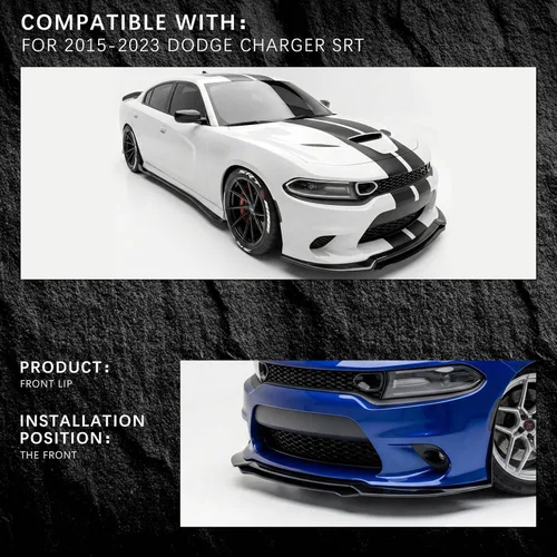 Vista 6 de Labio de Parachoques Delantero Compatible con Dodge Charger SRT GT-V 2015-2023 Estilo ABS Negro Brillante Divisor Delantero Protector Inferior AMPP