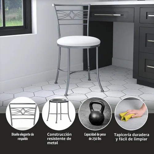Vista 4 de Hillsdale Furniture Dutton - Taburete de tocador, cromado Cromo