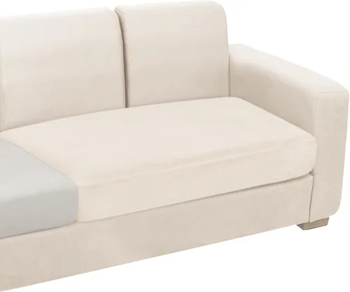 Vista 9 de NAISI Fundas de cojín de sofá de terciopelo elásticas de 1 pieza, fundas de asiento de sofá o respaldo, fundas suaves individuales para sofá Beige