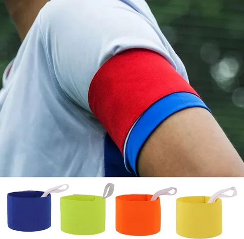 Vista 3 de Brazalete de escuadrón rojo para adultos, elástico, antideslizante, ajustable, color neón, adhesivo para fútbol, entrenamiento, equipo, suministros
