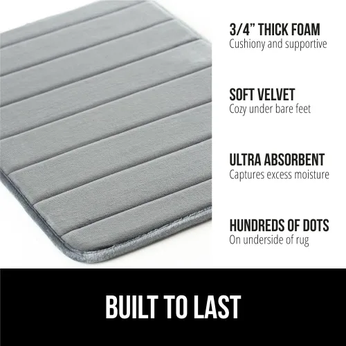 Vista 6 de GORILLA GRIP Juego de alfombras de baño de espuma viscoelástica a rayas, juego de contorno incluye alfombra de baño de 30 x 20 pulgadas y tapete