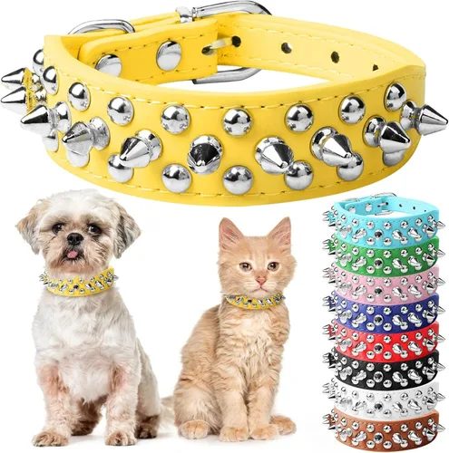Vista 18 de Collar de perro y gato negro con púas pequeñas para perros pequeños y medianos machos – Collar ajustable con tachuelas – Collar de cuero punk