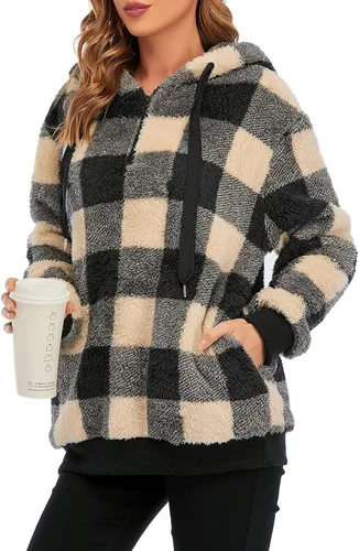 Vista 24 de Century Star Sudadera deportiva mullida de vellón con capucha para mujer de talla extragrande con bolsillos