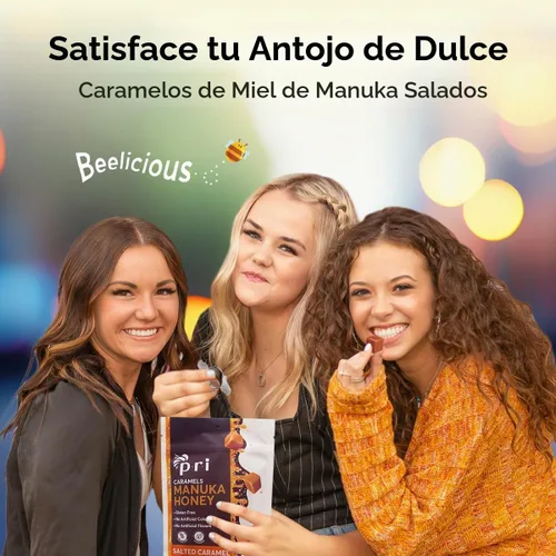 Vista 2 de P.R.I Caramelos salados con miel de Manuka, dulce y masticable, todo natural, 4 onzas