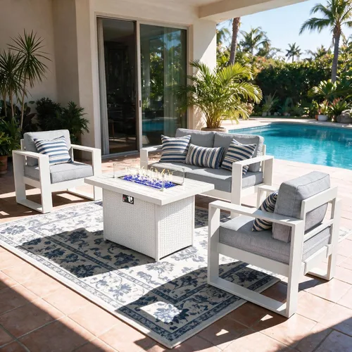 Vista 11 de LayinSun - Juego de muebles de patio de aluminio para exteriores de 4 piezas, sofá de conversación moderno de metal con mesa de café y cojines Negro