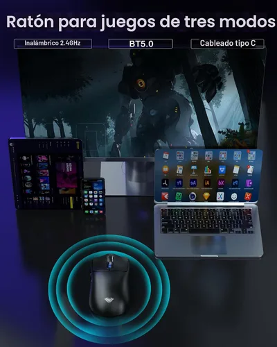 Vista 8 de AULA Combo de teclado y mouse inalámbricos, teclados mecánicos F75 Pro, 75% de junta teclado personalizado intercambiable en caliente+mouse